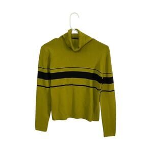 VTG 90s Joseph A Women's Green Knit Striped Turtleneck Sweater Size Medium